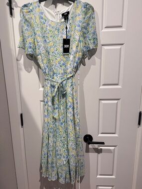 NWT DKNY Pastel Floral Maxi Dress in Yellow & Blue